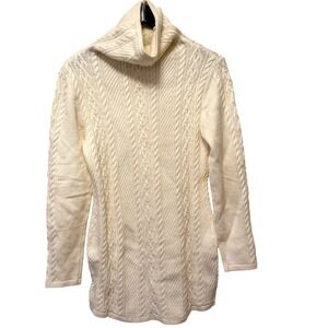 CEASIKERY Womens Cream Cable Knit Turtleneck Sweater Tunic‎ Dress Size M